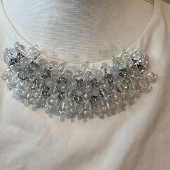 Zara Basic White Sleeveless Wrap top with beaded collar, Size Medium - Picture 2 of 13